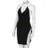 Black Sexy Cocktail Party Dress Women Summer Fashion Deep V Neck Halter Backless Choker Slit Sequin Bodycon Dresses Women Clothes