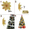 Flores decorativas 16 pçs Poinsettia Flower Artificial Pointsetta com clipes Decoração de Natal Enfeites Glitter