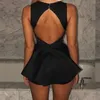 Urban Sexy Dresses Women Sexy Halter Deep V Neck Backless Mini Dress Zipper Shorts Bodycon Black Dresses Club Party Beach Robe E-Girl Y2K Clothes 230703