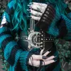 Sıradan Elbiseler Kadın Y2K Delik Çizgili Örme Külot E-Girl Gotik Uzun Kollu Yırtık Kazak Jumper'lar Punk Stil Kawaii Harajuku