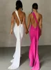 Miejskie seksowne sukienki jedno ramię Backless regulowany szalik Loop Ruched seksowna sukienka Maxi kobiety elegancka sukienka vintage Y2K moda letnia szata rozmiar 230703