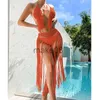 Maillots de bain pour femmes Maillots de bain deux pièces en tricot au crochet pour femmes 2023 Beachwear Push Up Halter Tie Up Tassel Bra avec Bottom Cover Up Bikini Sets J230704