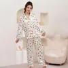 Roupa de dormir feminina verão 2023 padrão grande solto gelo conjunto de pijama de seda feminina adorável pontos de cor doce roupas para casa WPS090