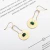 Boucles d'oreilles pendantes été motif pastèque Malachite pierre poire en forme de goutte 925 argent Sterling boucle d'oreille dorée pour les femmes