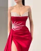 Moda czerwone suknie balowe cekiny Sweetheart suknie wieczorowe talia Decor zakładki rozcięcie formalny czerwony dywan długa sukienka na specjalne okazje