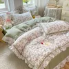 Sängkläder Bomull Vintage Fransk Lantlig Princess Set Blommig Ruffled Edge Påslakan Platt/tillpassat Lakan Örngott