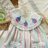 Mädchenkleider HoneyCherry Sommer Mädchen bunt gestreift besticktes Kleid niedliche ärmellose Kleidung im Marine-Stil