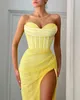 Модные желтые блестки выпускные платья милые вечерние платья складки складки
