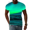 Erkek Tişörtleri Yaz Traild Erkekler Baskı Aurora Grafik T gömlekleri 3D Moda Günlük Kişilik Doğal Peyzaj Desen Kısa Kollu Tshirts Z230706