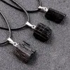 Подвесные ожерелья натуральные черные турмалиновые грубые колье нерегулярное цилиндровое камень личность украшения