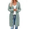 Vestes pour femmes vêtements d'hiver femmes veste à boutonnage simple kaki couleur unie tricoté Long pull Cardigan manteau coupe ajustée manches