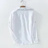 Men's Casual Shirts Cotton Linen Casual Shirts For Men Basic Classic White Shirt Autumn Male Long Sleeve Stand Collar Breathable Men's Clothing 230706