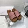 mit Box Frauen Plattform Hausschuhe Mode 2022 Sommer Chunky Heel Sandalen Klassische Designer Canvas Sandale Woody Mules Sohle Slipper für Bj