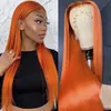 13x4 Ginger 26 Inch Bone Straight Lace Front Human Hair Wigs Human Hair HD Transparent Lace Frontal Wig For Women