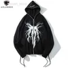 Men's Hoodies Aolamegs Punk Graphic Print Zipper Ribbon Hooded Hoodie Men Casual Black Cool Oversize Coat Fashion Sweatshirt Streetwear Autumn HKD230704