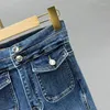 Damjeans jeansbyxor med klockbotten 2023 Höst Elastic High Street Sexiga tjejbyxor Strass Mop Byxa