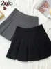 Kjolar ZOKI Vintage Grå plisserad kjol Kvinnor Kawaii High Waist Mini Koreansk Fashion School Uniform Harajuku Streetwear Spring 230703
