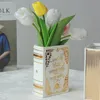 Przedmioty dekoracyjne figurki luksusowy ceramiczny złoty wazon na książki północnoeuropejski nowoczesny wazon na kwiaty stół ślubny hydroponika pokój dekoracja roślin 230704