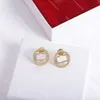 Designer Earrings for Women Circle Stud Luxury Gold Crystal Letter Earring Silver Jewelry