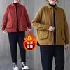 Damesjassen Chinese stijl retro katoen gewatteerd overhemdjack literaire dames lange mouw revers licht warme gewatteerde jas winter