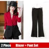 Vrouwen Tweedelige Broek Mode Rood Zwart Patchwork Blazer Vrouwen Pakken Broek En Jassen Sets Dames Werk Office Uniform Broekpakken