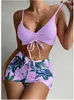 Women's Swimwear Tropical Drawstring High Waist Bikini 2023 Woman Shorts Swimsuit Women Two-piece Bathing Suits Summer Bikinis Set Pink