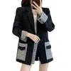 QNPQYX 새로운 패션 고급 디자인 스 플라이 싱 블랙 슈트 재킷 여성 세련