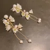 Brincos pendurados Strass Pérola Cristal Azul Sino Orquídea Borla Gancho de Orelha Para Mulheres Flor Pastoral Design Meninas Jóias