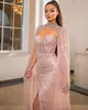 Glamoureuze zeemeermin prom jurken juweel glanzende aanvragers pailletten holle lange mouwen zijkant split -vloer lengte op maat gemaakte plus size feestjurk Vestido de noite