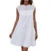 Robes décontractées sans manches été débardeur robe femmes blanc creux dentelle robe d'été couleur unie Crochet Mini fête plage 2023