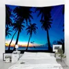 Tapestries Nordic Natural Landskap Tapestry Seaside Coconut Tree Decoration Wall Tapestry Art Deco filt Curtain hängande hemma sovrum