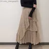 스커트 네플로 일본 스타일 빈티지 폴카 도트 여성 스커트 불규칙한 주름 불규칙한 주름 Femme Jupe High Waist Bodycon 미드 길이 쉬폰 스커트 Z230706