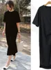Kot yaz elbise kadınlar 2023 gevşek gündelik fransız siyah ev elbiseler büyük boy uzun tshirt etek ucuz rahat kadın elbiseler