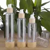 20/30/50/80/100/120ml Recipientes de amostras de cosméticos de bambu Emulsão Loção Frascos de bomba a vácuo de bambu F2687 Ahfas