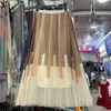 Kjoltryck Plisserad kjol för kvinnor Kinesisk stil Tyll Midi A Line Jupe Elastisk midja Mujer Faldas Vintage Kvinnlig Dropship
