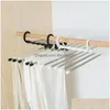 Cabides Racks Cabide Mágico Tubo de Aço Inoxidável Suporte para Calças Retrátil Armazenamento Organizador Doméstico Drop Delivery Garde Dh75Z