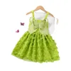 Girl Dresses 2023 Summer Girls' Fashion Suspender Dress Butterfly Net Yarn Princess Vacation Beach Kids Clothes