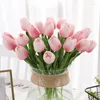 Fleurs décoratives 5 Pcs MINI Tulipe Fleur Artificielle Rose Couleur PU Faux Pour La Cérémonie De Mariage Décor Maison Jardin Bouquet H34 Cm