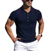 Hommes s t-shirts été couleur unie col rabattu bouton surdimensionné t-shirt à manches courtes rayure Fitness Yoga Top 230704
