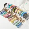 14 Farben Perlenarmbänder Schmuck Holzquaste Perlenschnur Armband Schlüsselanhänger Lebensmittelqualität Silikonperlen Frauen Mädchen Schlüsselanhänger Handgelenk