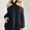 Damenpullover BeeHouse Sexy Cross-Neck Open-Shoulder Loose Thin Shoulder Lantern Sleeve Sweater Trend Square Collar WinterTops Women