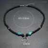 Chaînes Style bohème hommes perlé coquille de noix de coco collier Vintage alliage accessoires de mode Turquoise croissant cadeau commémoratif