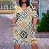 Robes décontractées motif doré imprimé robe femmes mode Boho plage Midi poche gothique manches courtes femmes élégantes filles