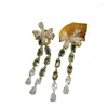 Boucles d'Oreilles Tige Argent Broche Zircon Vert Nœud Goutte d'Eau Ornement Personnalisé