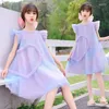 Девушка платья 2023 подростковая детская одежда для девочек легкое лето -пурпурное платье китайское шифоновое ретро -цветочная принцесса свадьба 8 10 12 лет