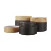 5/10/15/20/30/50g Frosted Black Glass Refillable Cosmetic Jars Empty Cream Lip Balm Storage Container Pot With Wood Grain Lids Lgiun