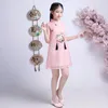 Ropa étnica Verano Niños Sin mangas Cheongsam Vestidos cortos Princesa Hilo Falda Niñas Cumpleaños Rosa Vintage Vestido chino Qipao