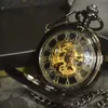 ساعة معصم steampunk الأزياء الفاخرة الهيكل العظمي العظمي الميكانيكي جيب رجال سلسلة القلادة الأعمال غير الرسمية الجيب fob es الذهب 0703