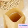 Sacos de vedação Stand Up Gift Food Dry Fruit Tea Packaging Malotes 50 Pcs/lot Zip Lock Papel Kraft Window Bag Retail Zipper Self