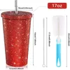 Water Bottles 500ml Straw Cup With Lid Reusable Stainless Steel Double Layer Thermos Cups Women Glitter Cup Water Bottle Gift 230703